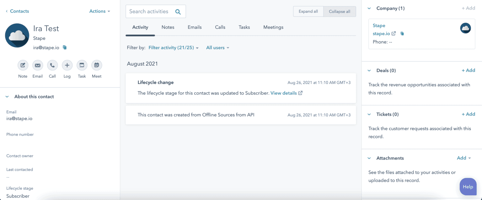 HubSpot tag activity