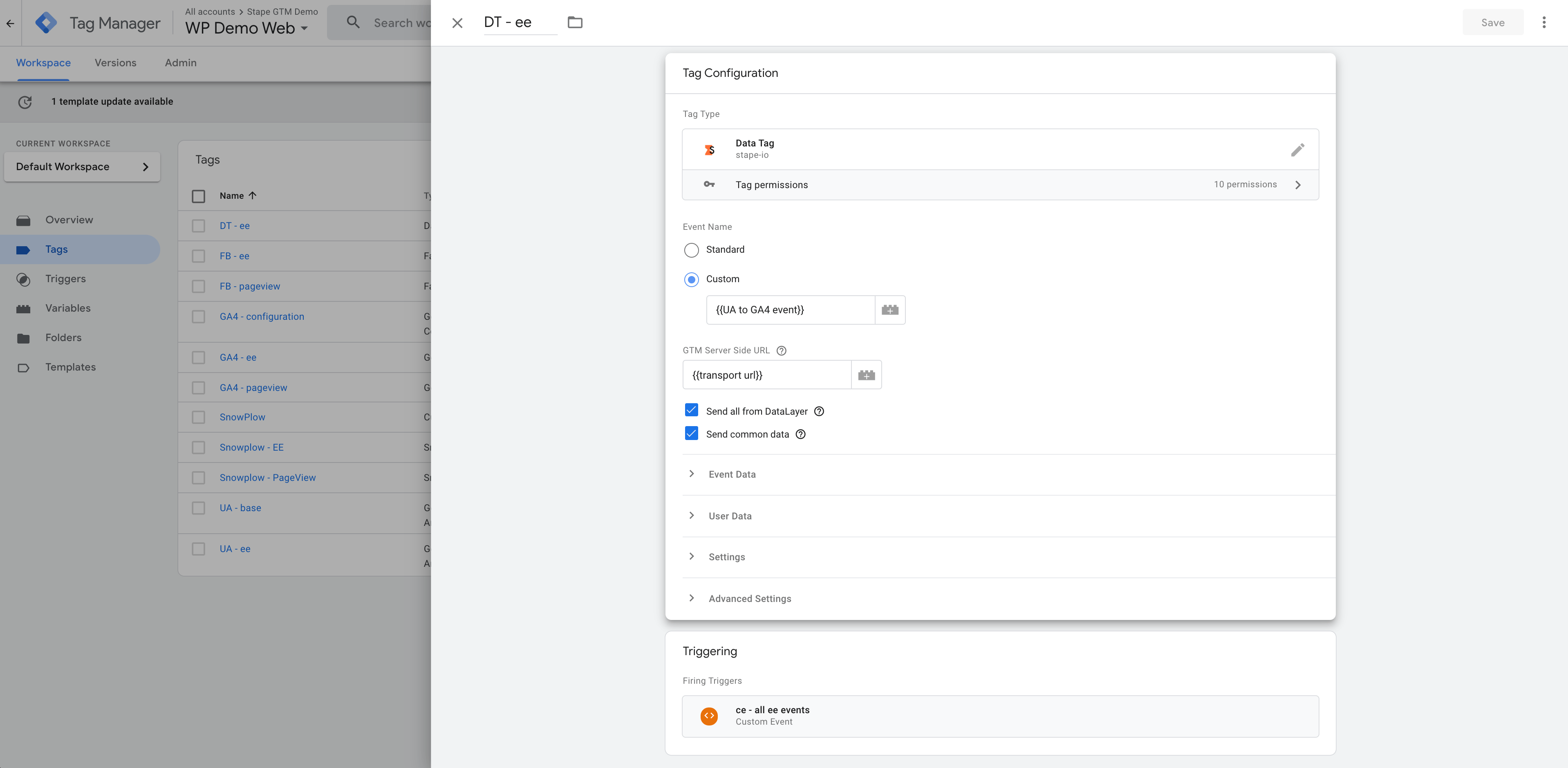 send data from web gtm to Server GTM