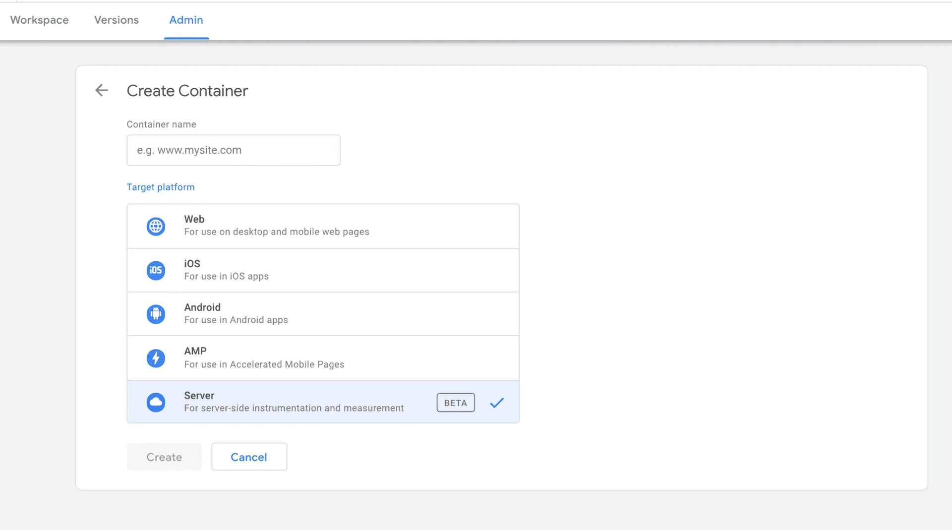 create server container