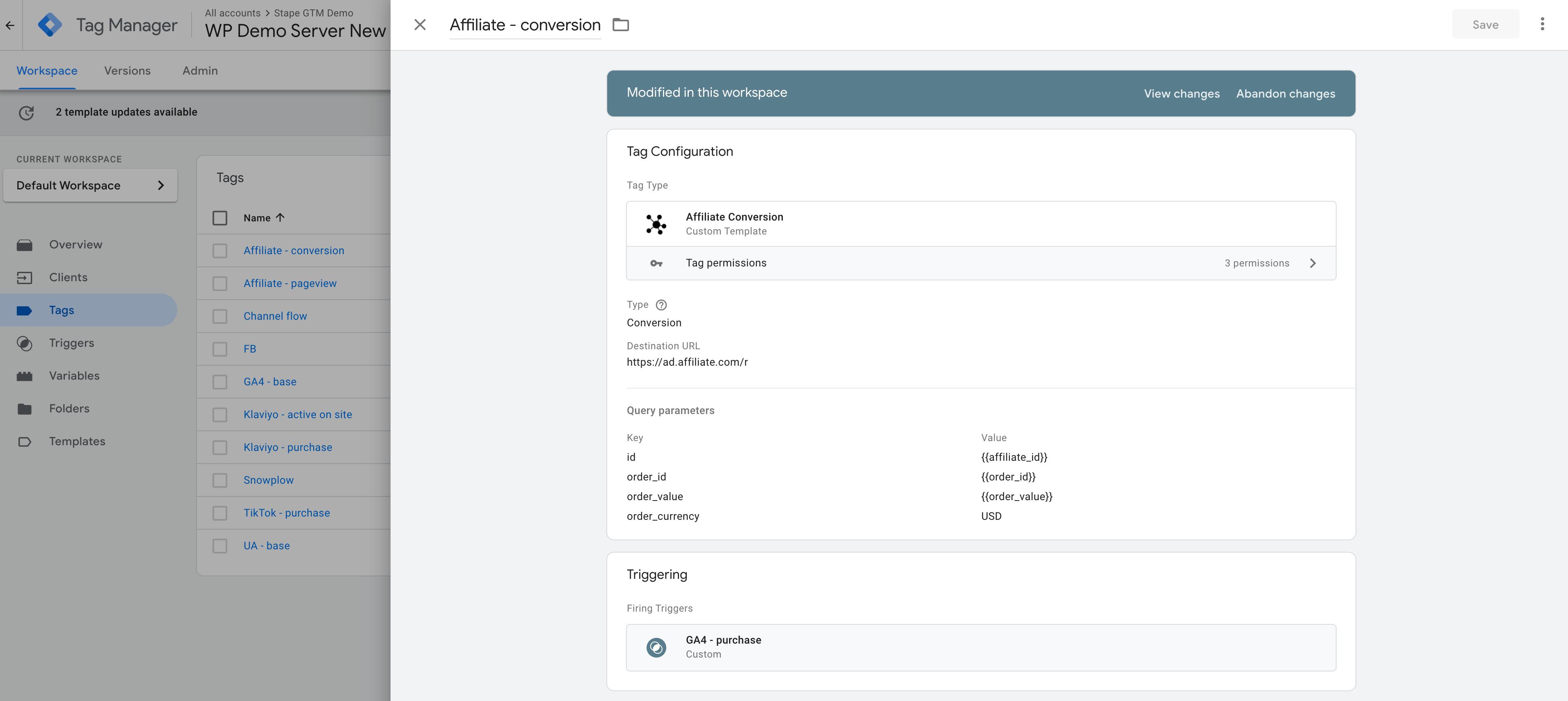 Affiliate PageView tag