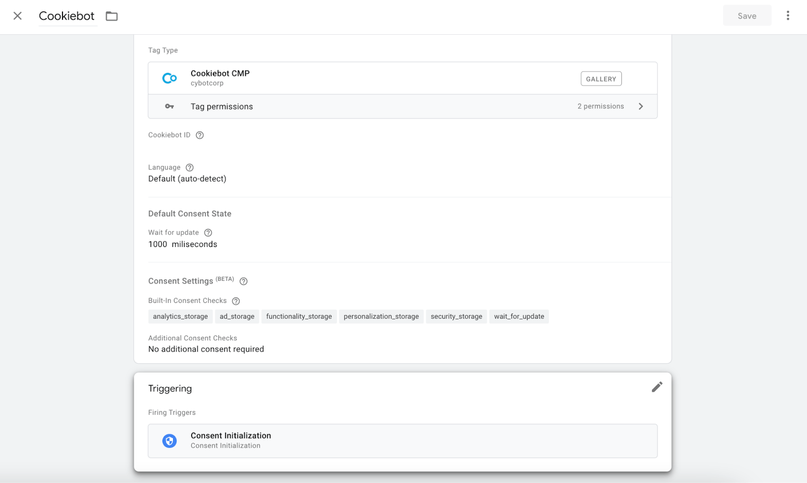 Consent Management Platform tag in the web GTM container