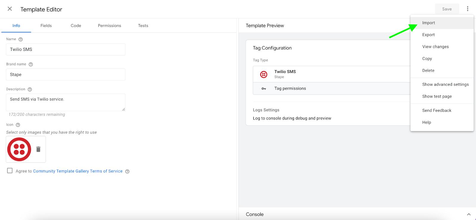 twilio sms tag google tag manager