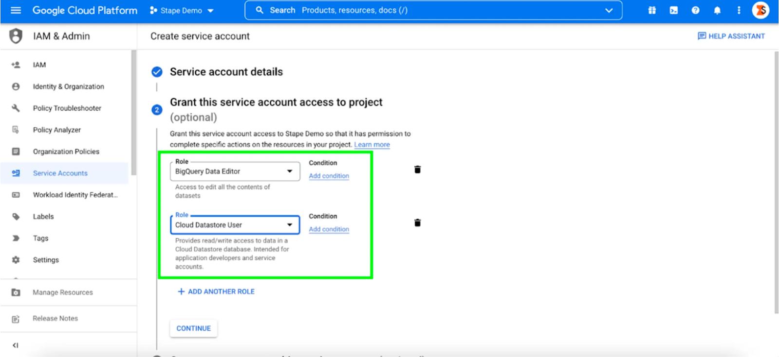 Create service account