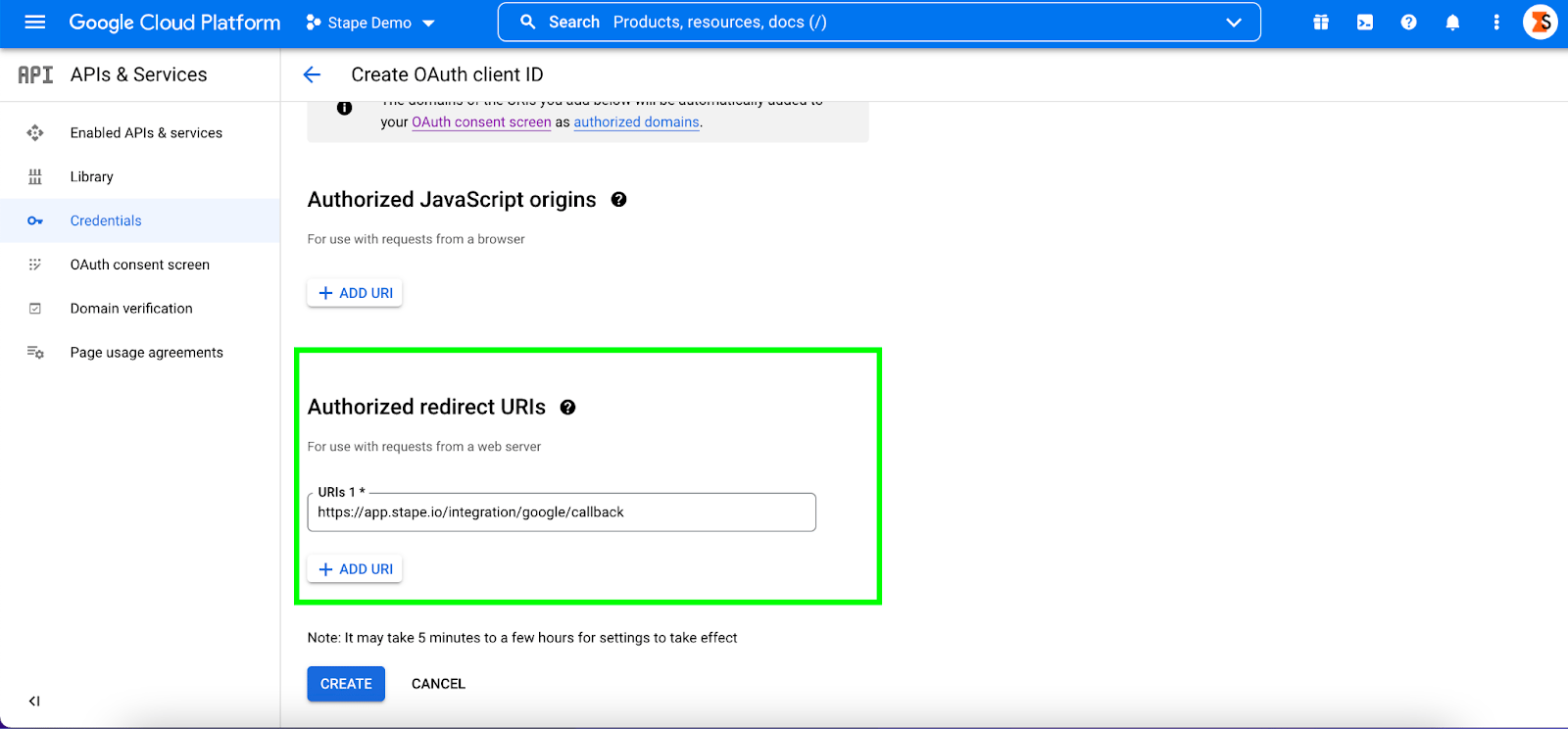 Authorized redirect URIs