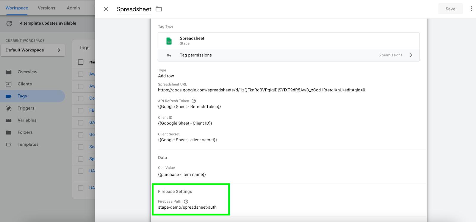 Google Spreadsheet Tag