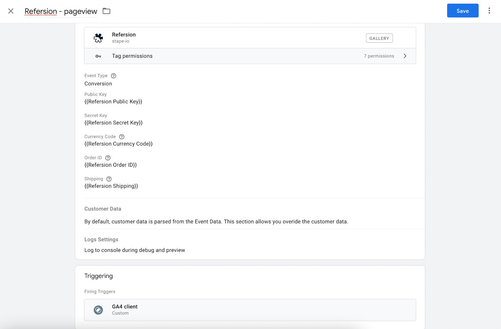 setting up conversion event for refersion tag