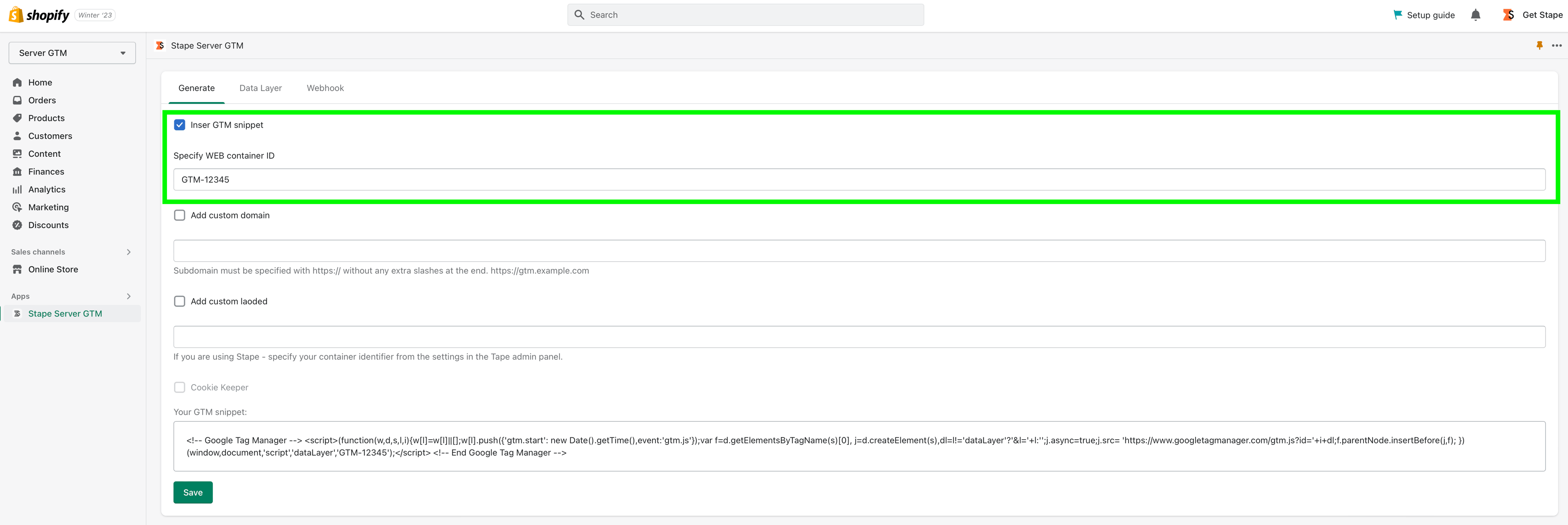 Add web Google Tag Manager script onto every page of the website.&nbsp;