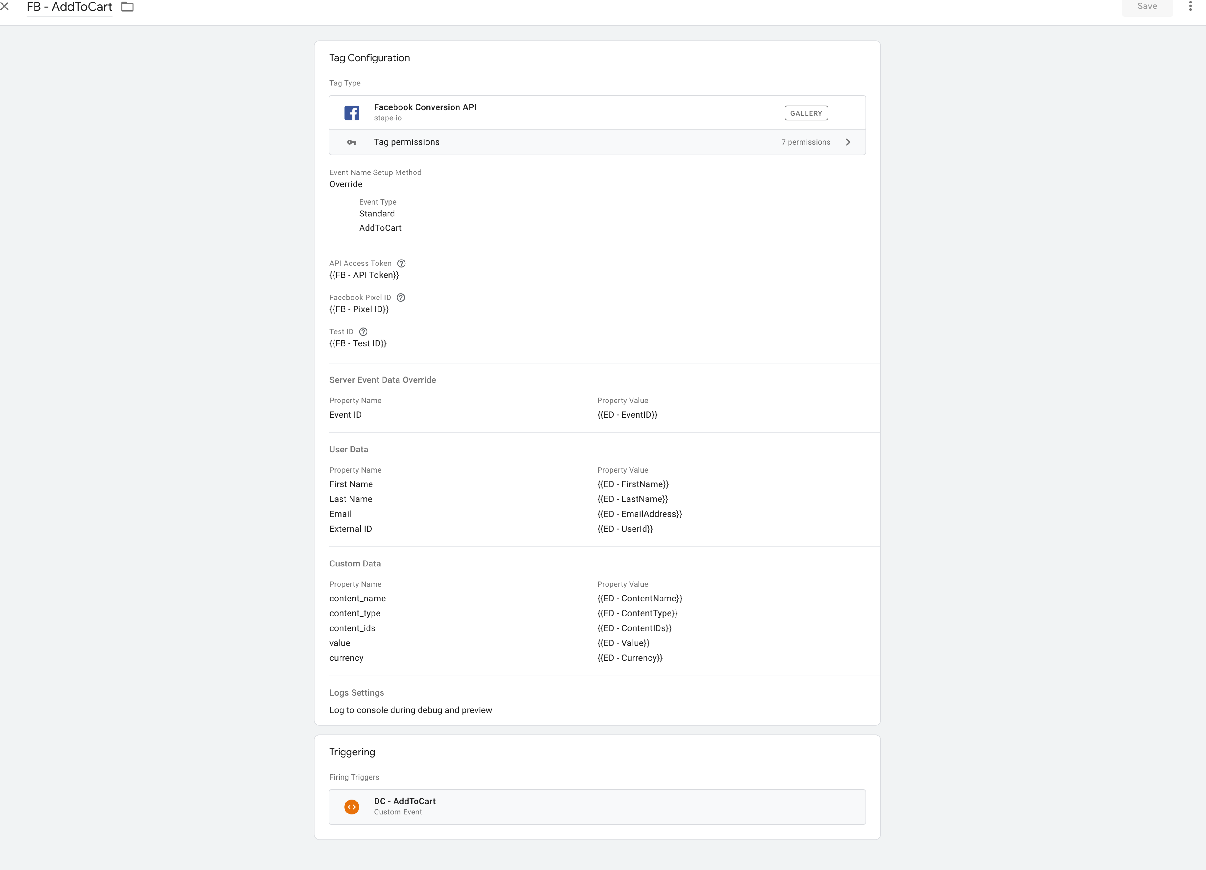 Facebook Conversions API tag