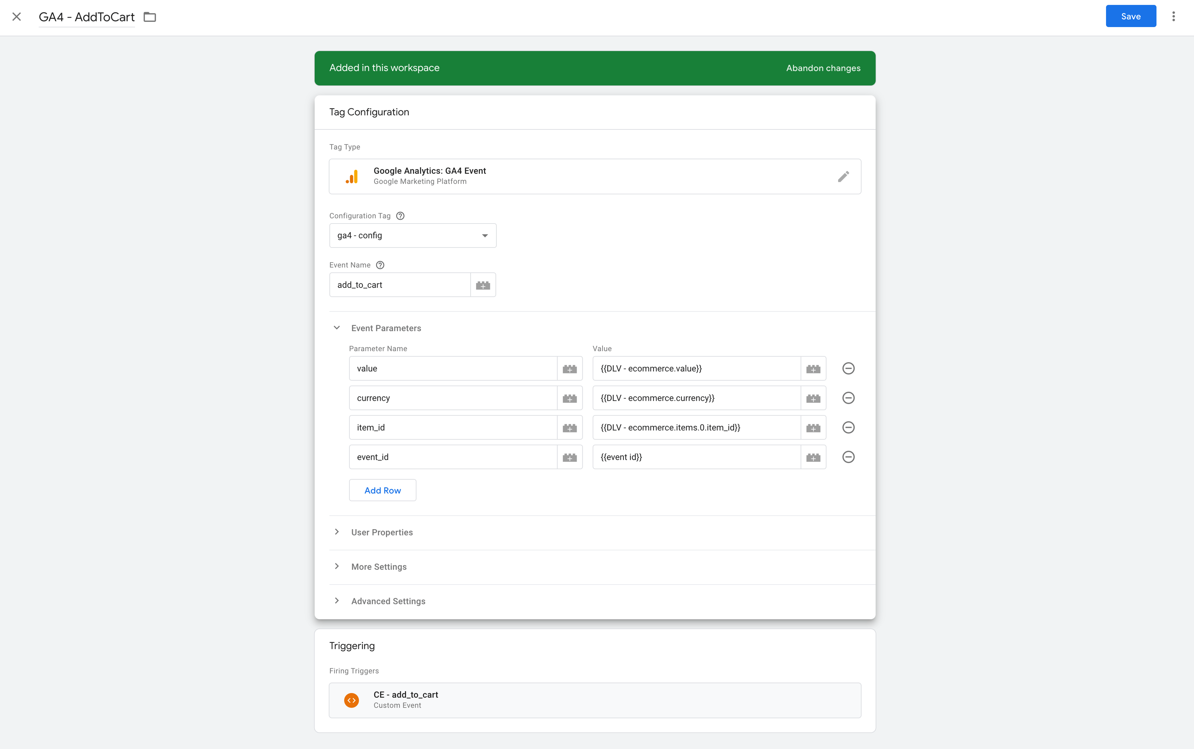 Create a GA4 Event tag in Web container
