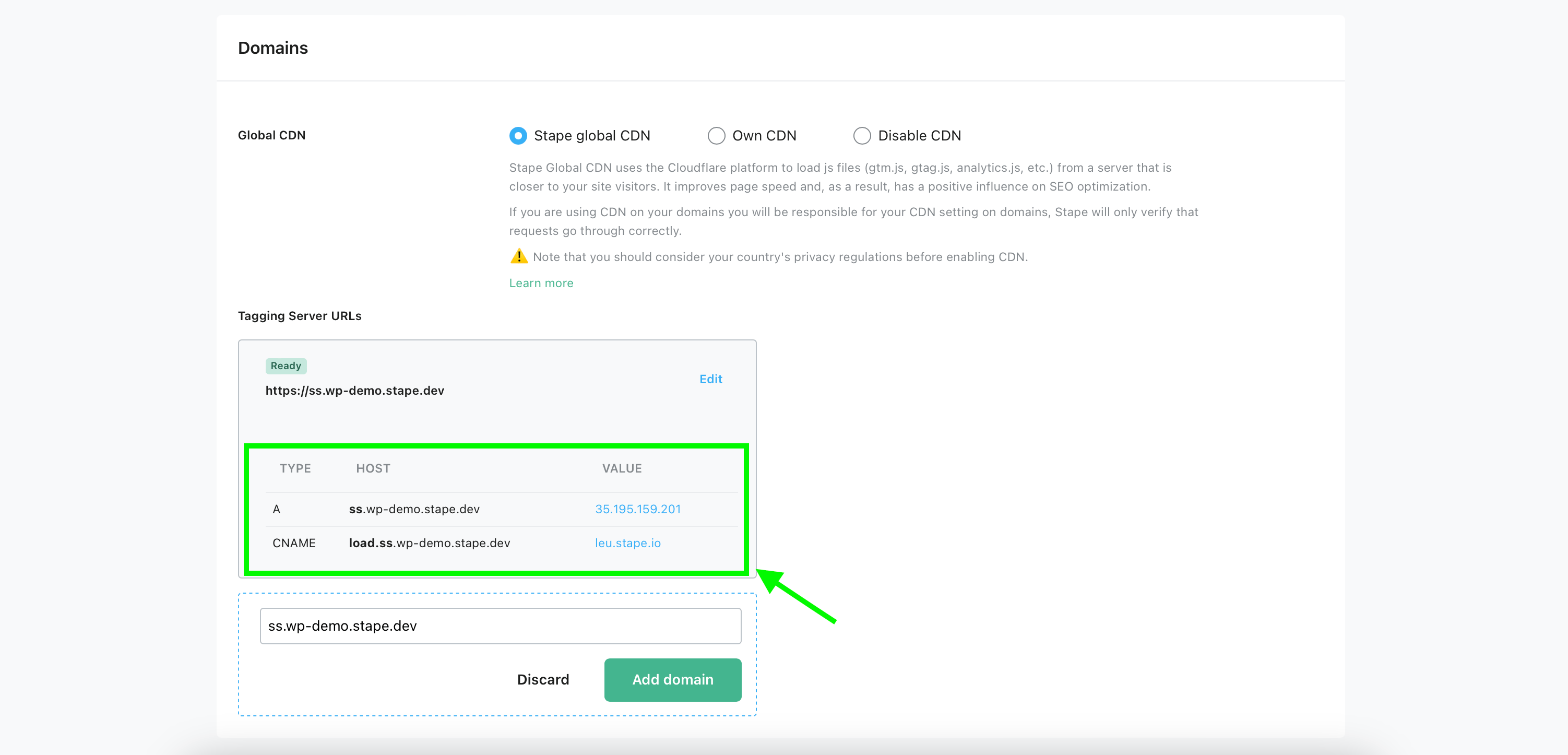 set up custom domain server side tagging&nbsp;