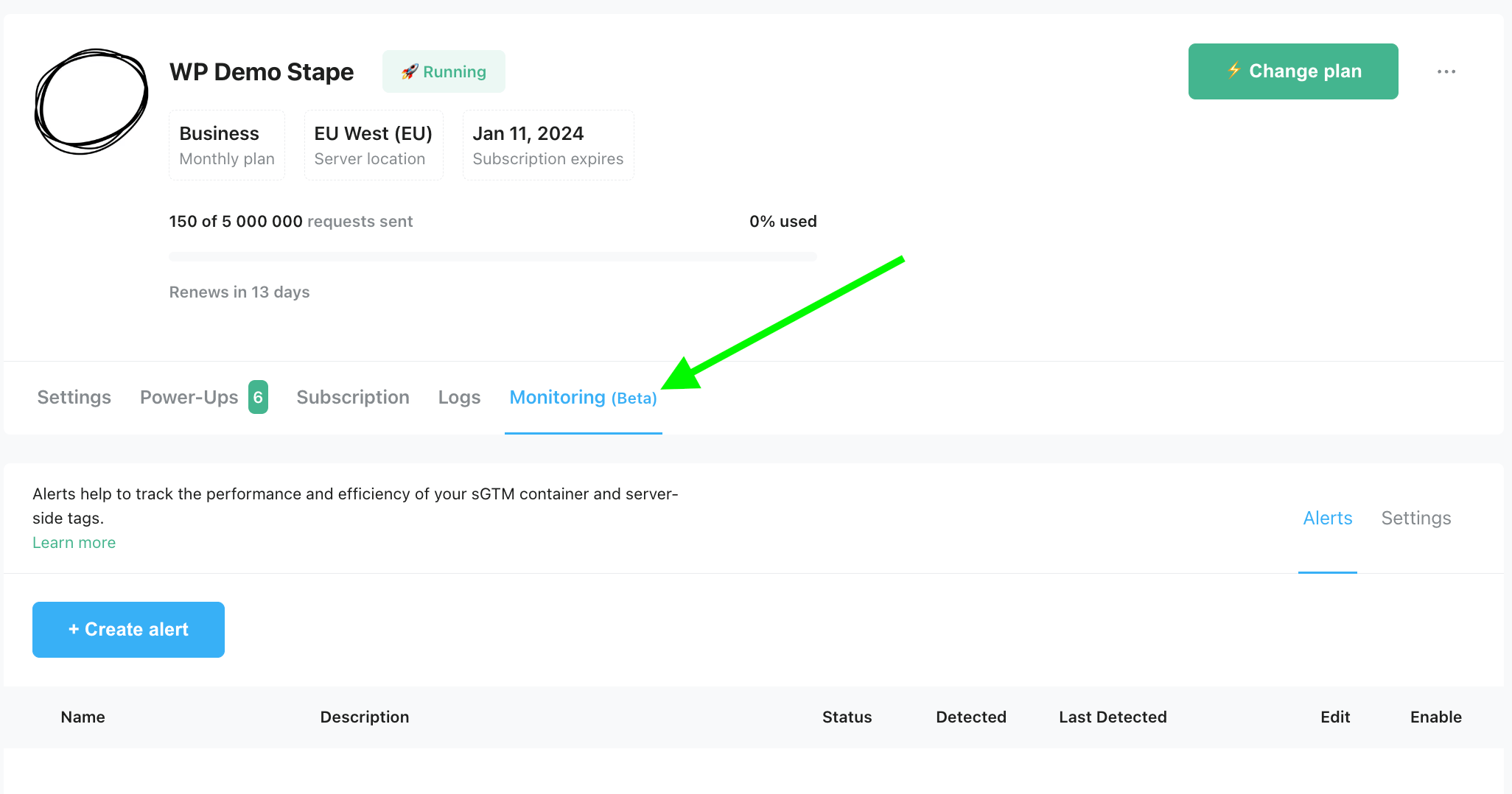 Monitoring feature from Stape