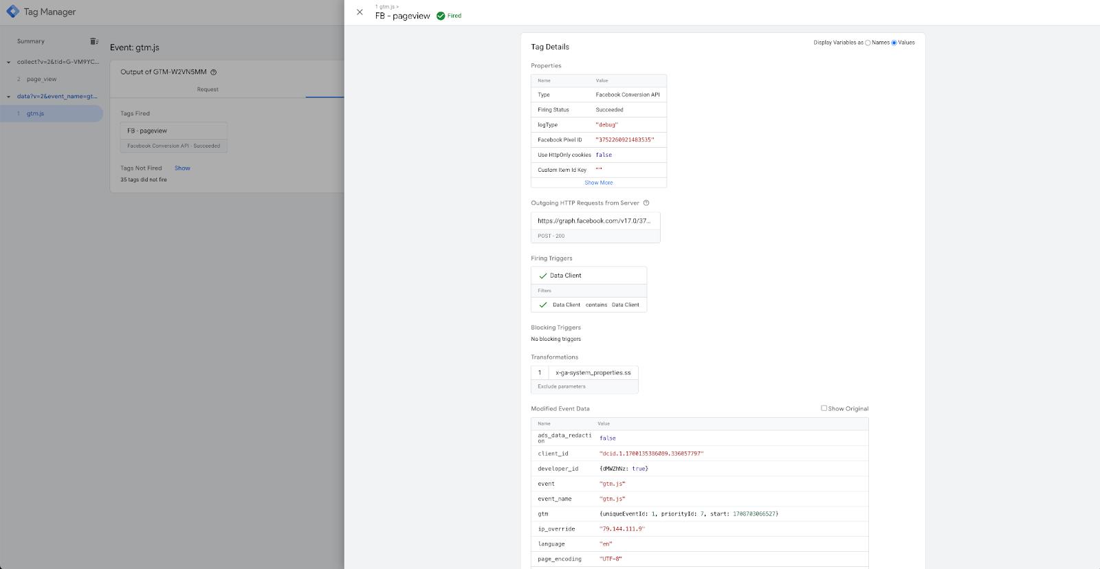 Tags tab in server GTM debugger - Stape