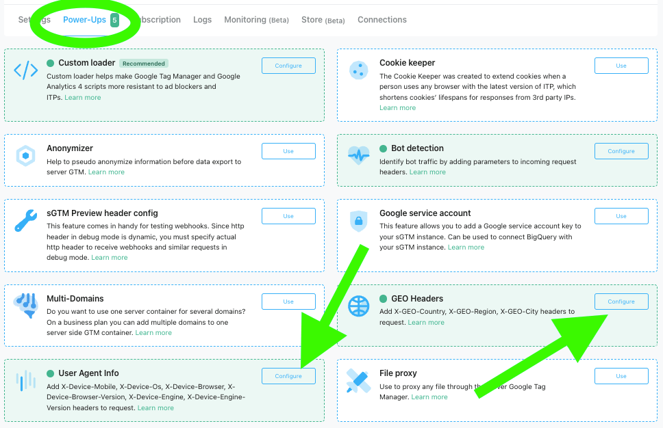 user agent and geo-header power-ups from stape