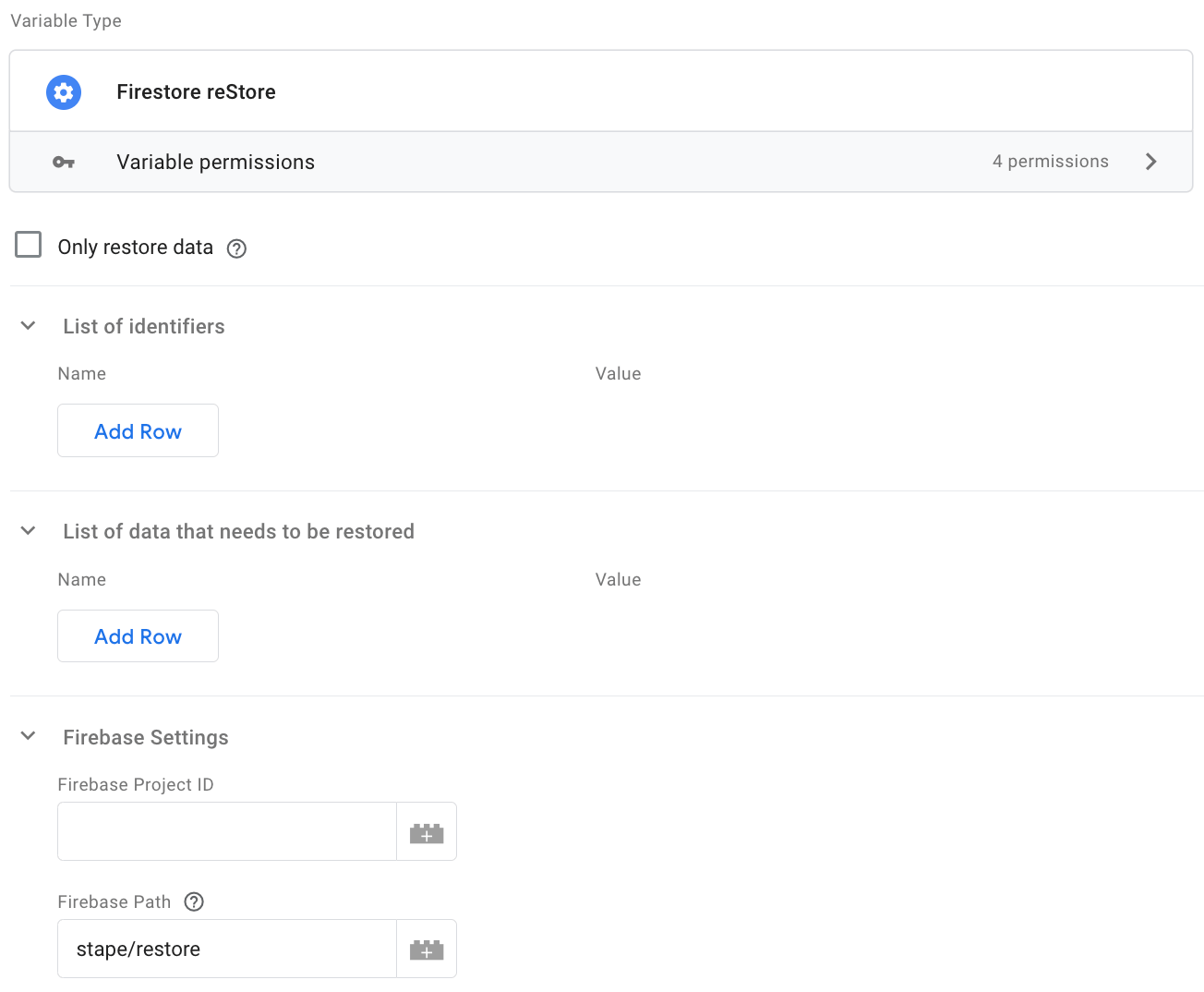 firestore restore variable