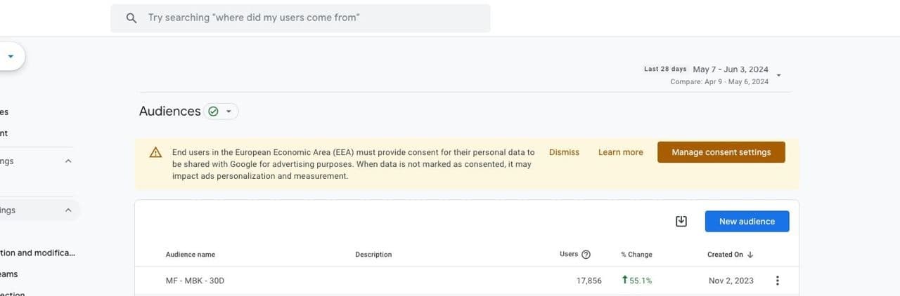 Incorrectly configured consent settings.