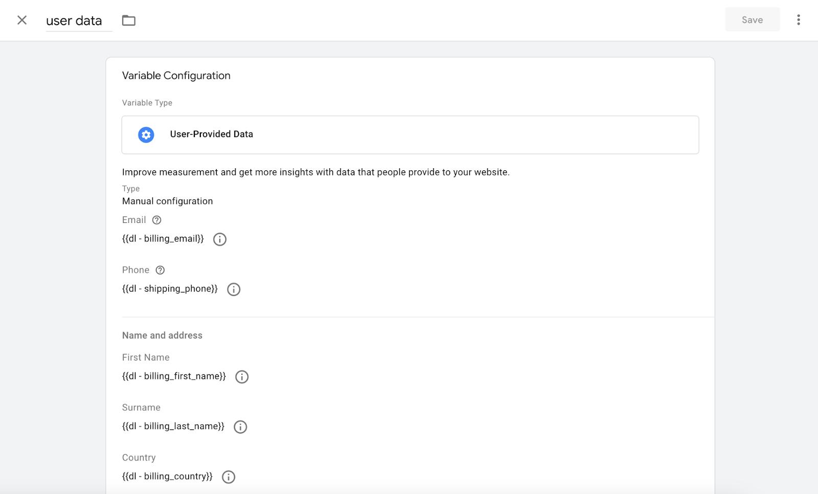 Configure User-Provided Data variable in web GTM and add it to GA4 tag settings