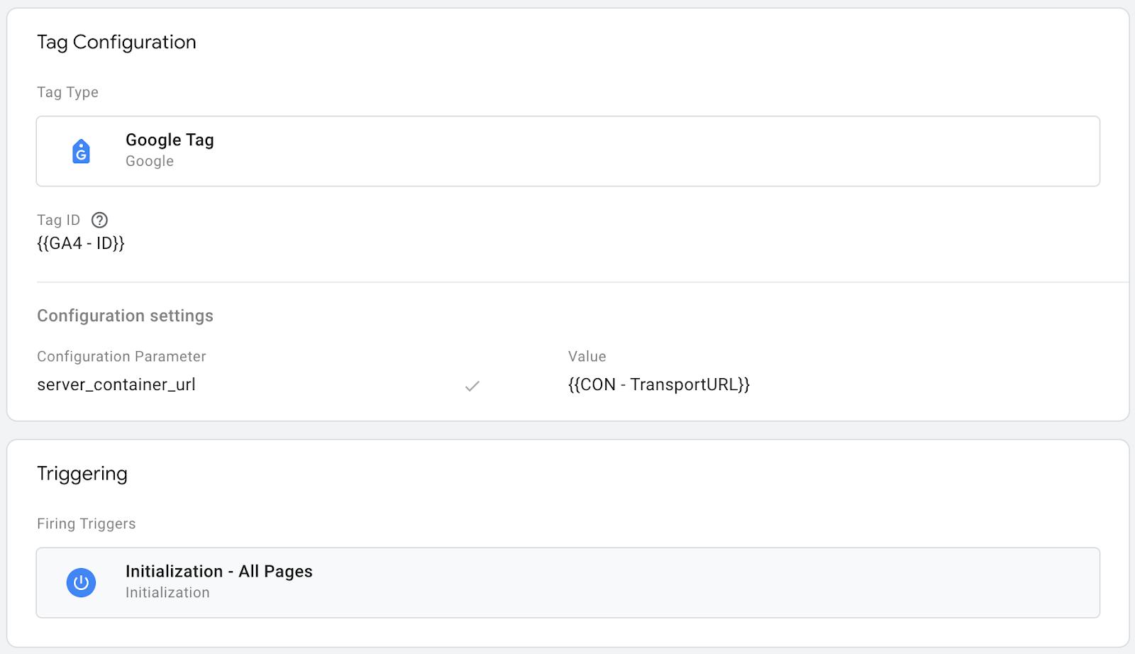 Create a new tag of the tag Type Google Tag