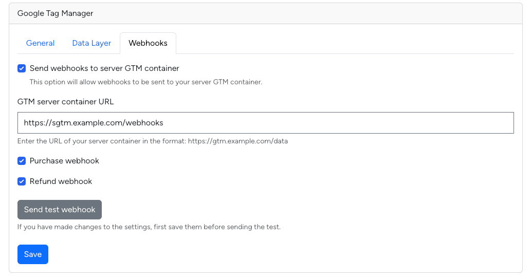 Webhooks tab