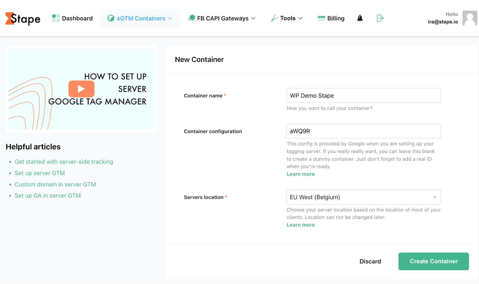 Server GTM instellen