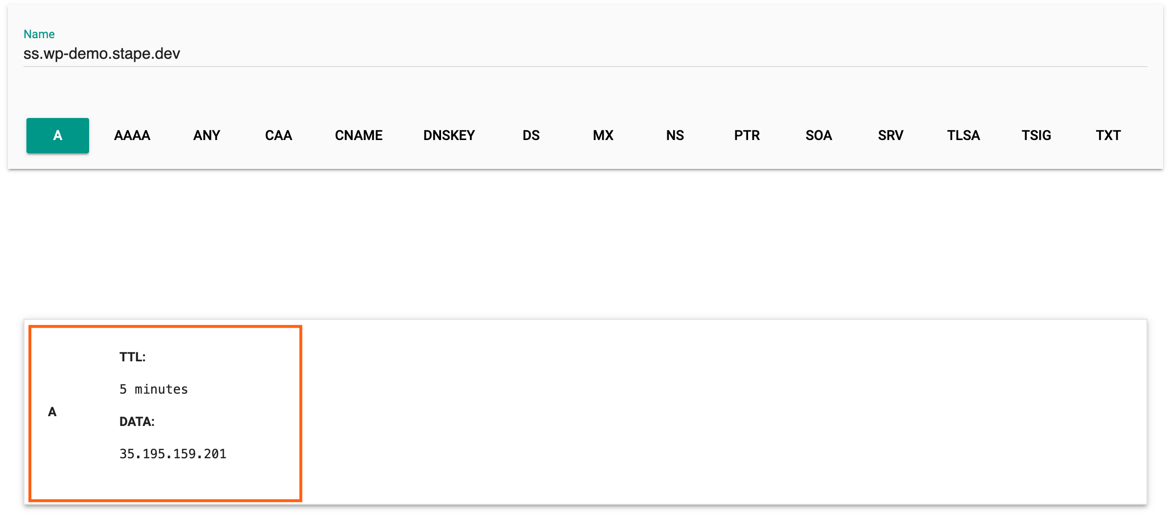 Successful DNS record
