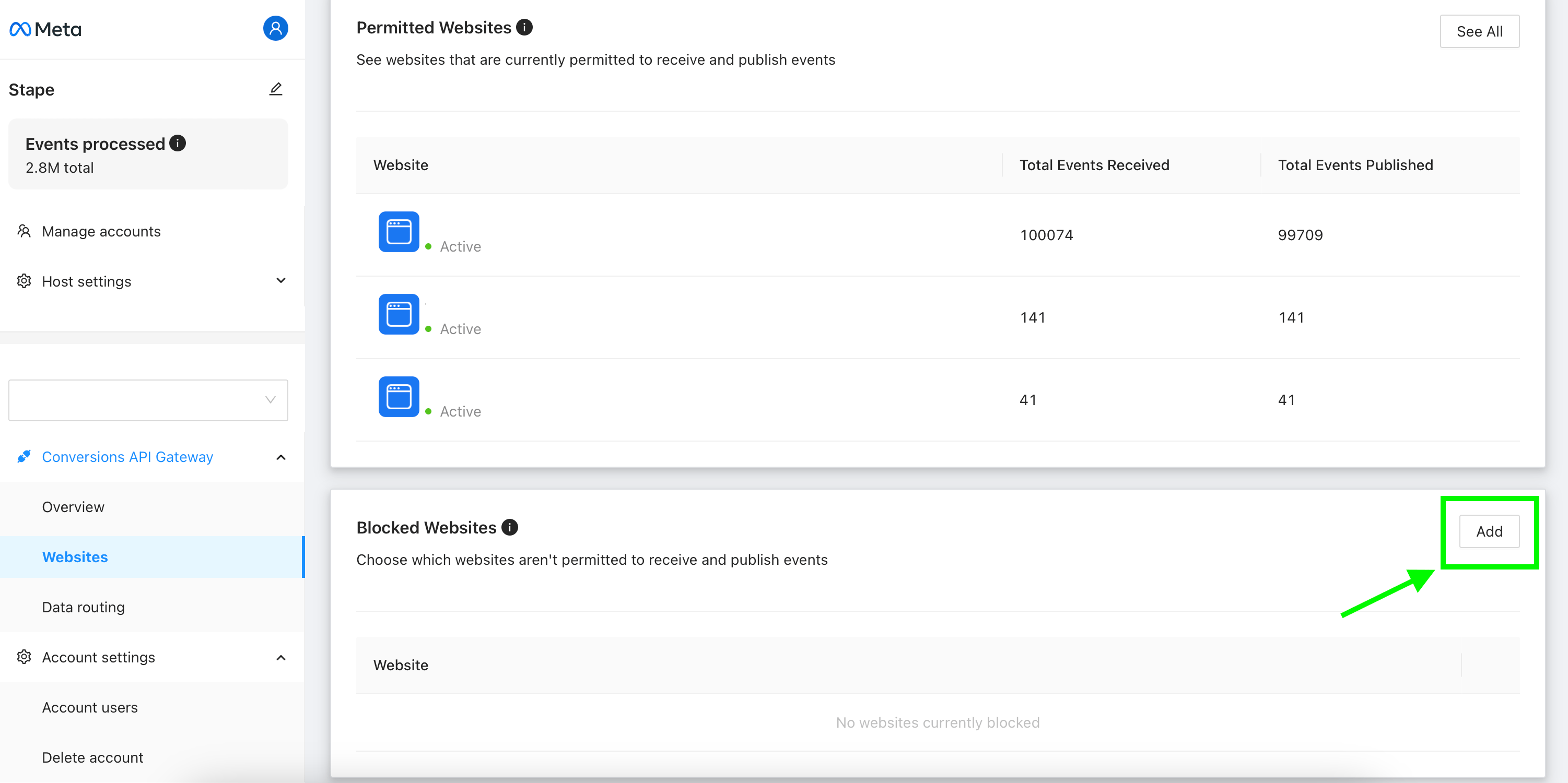 block website CAPI Gateway