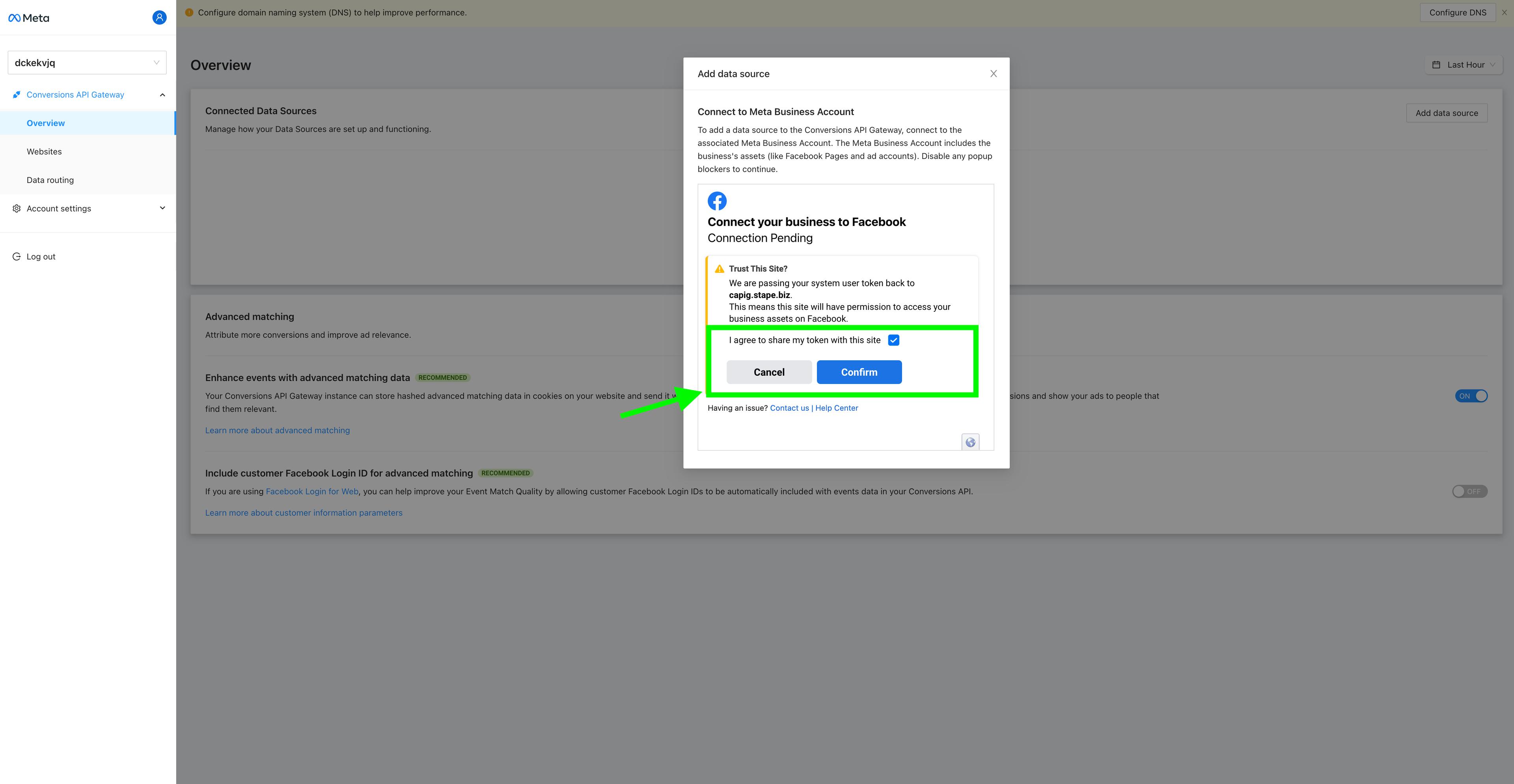 connect pixel to CAPIG hub