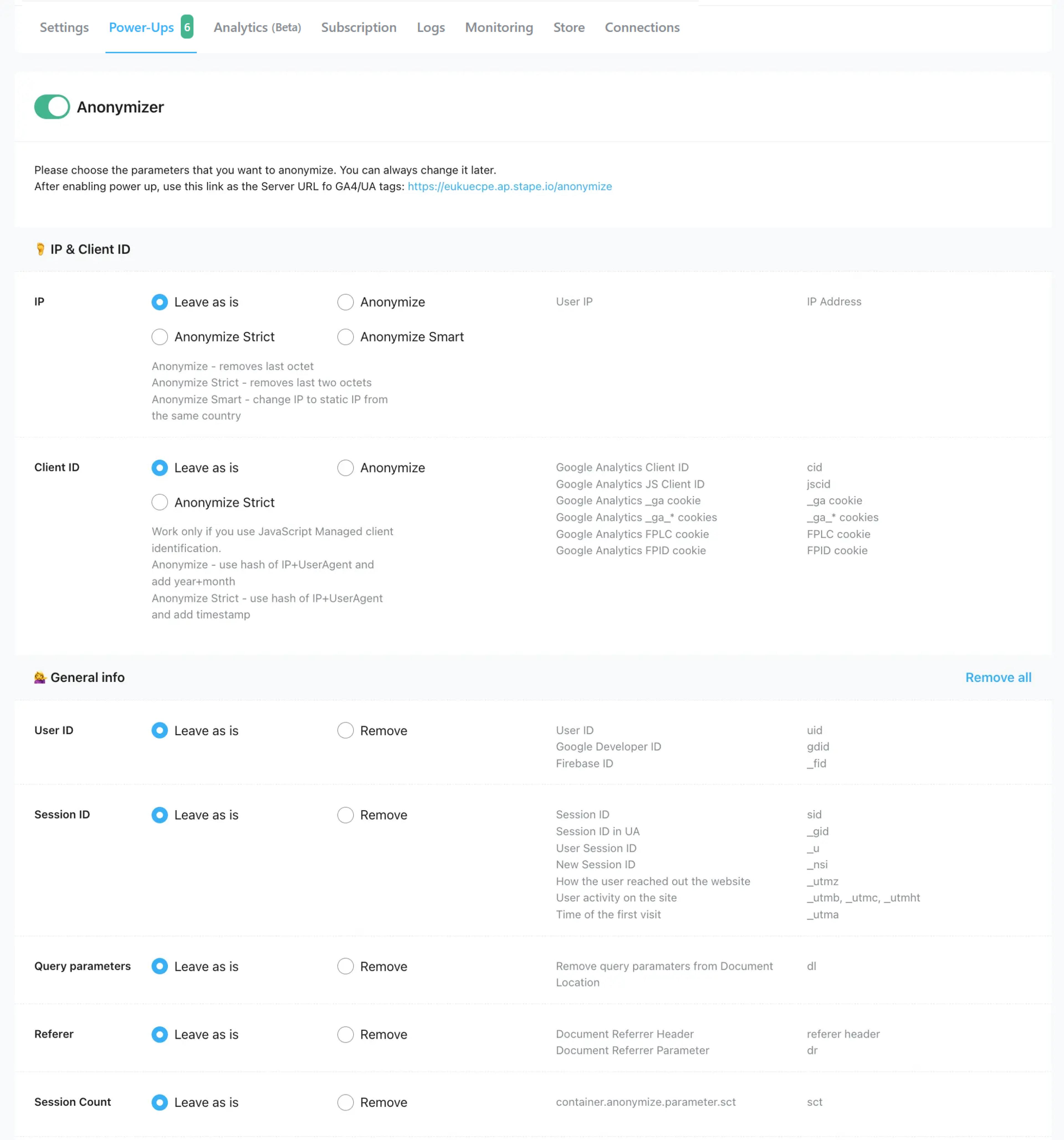 анонимизировать данные пользователя в Google Analytics