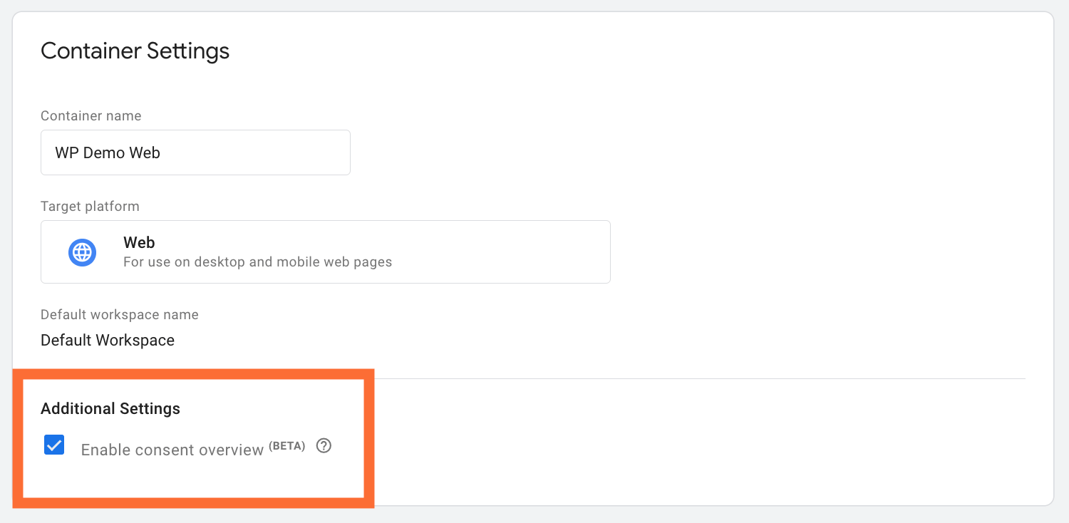 Consent overview in GTM