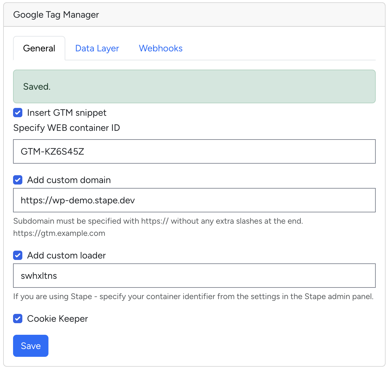 General tab for Stape Conversion Tracking app