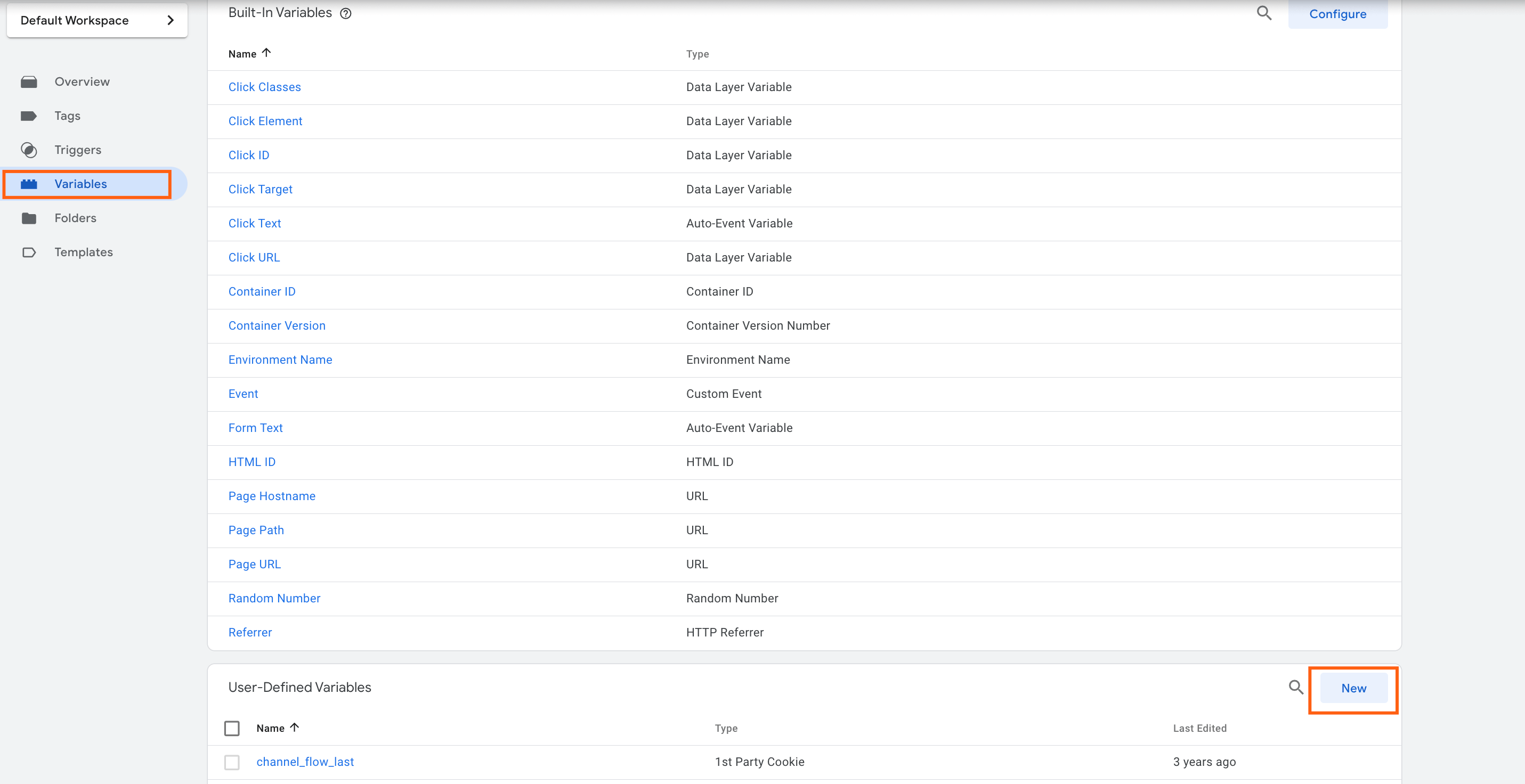Create a new variable in GTM