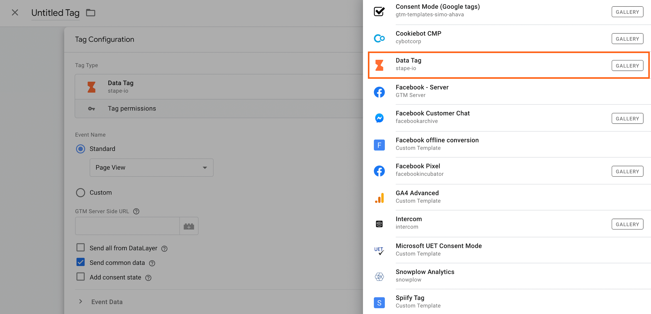 Data Tag template in web GTM