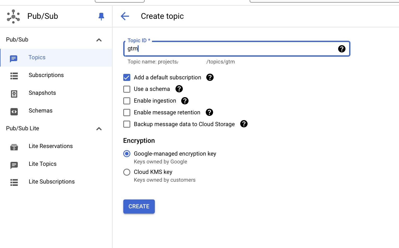Google Cloud Console, go to Pub/Sub under the Cloud Console menu