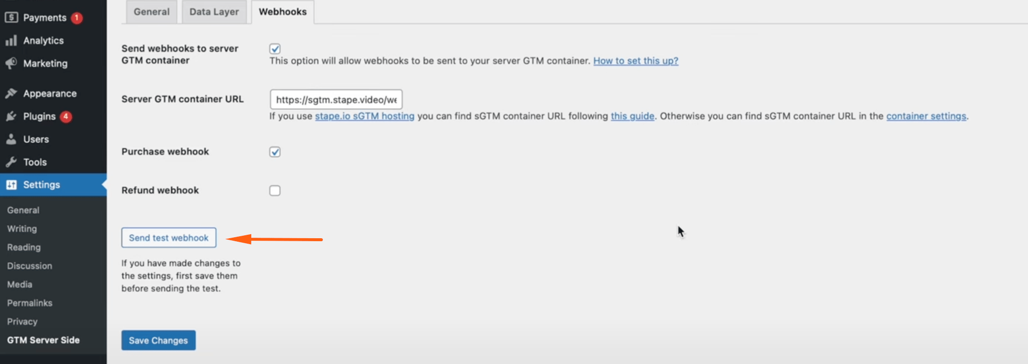 Send test webhook
