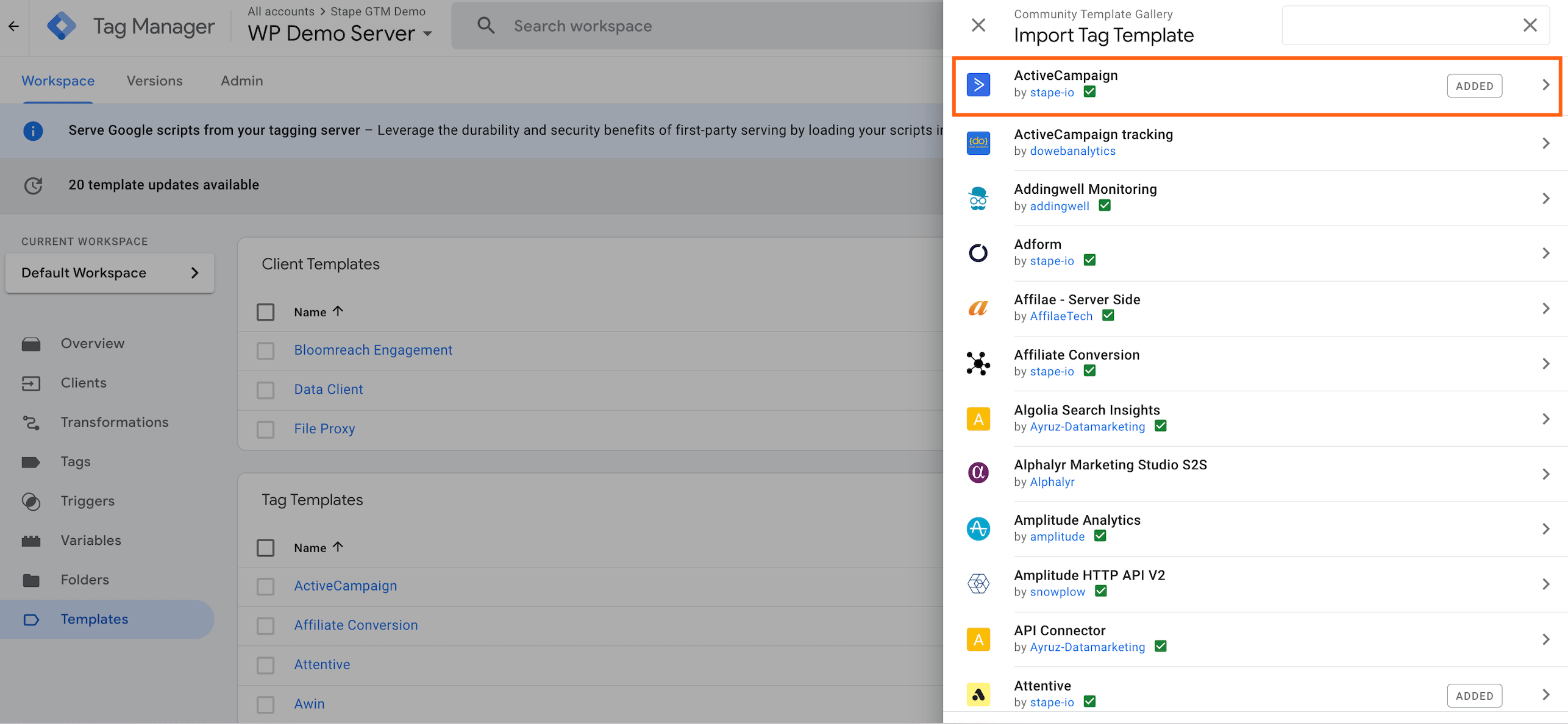 Add ActiveCampaign template