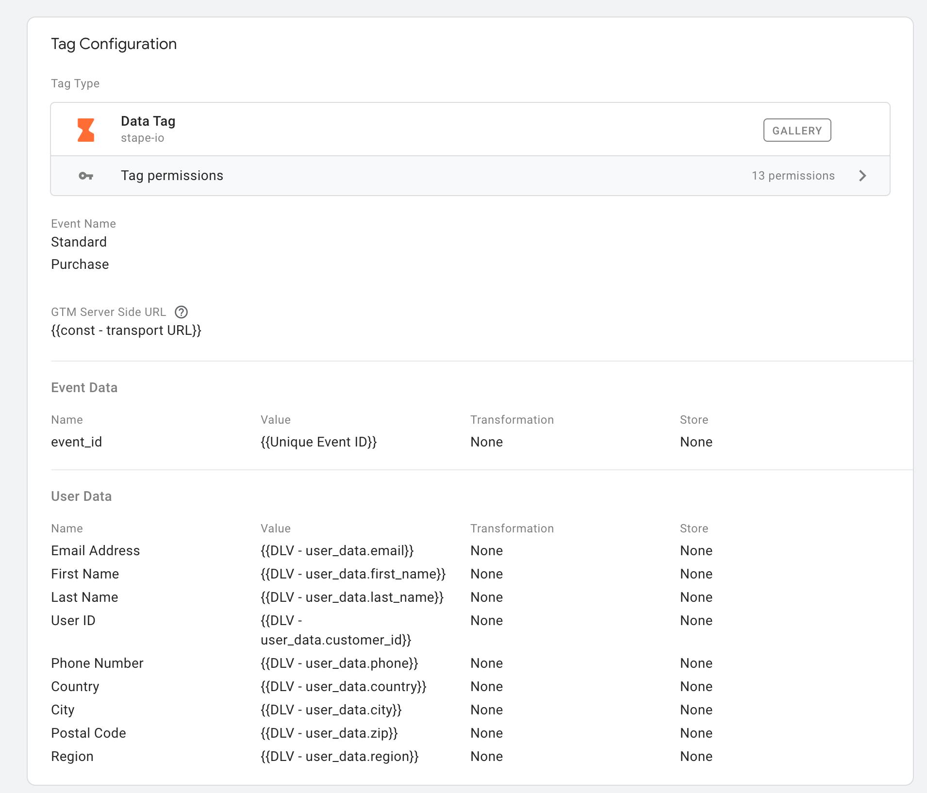 Transfer data to the server container