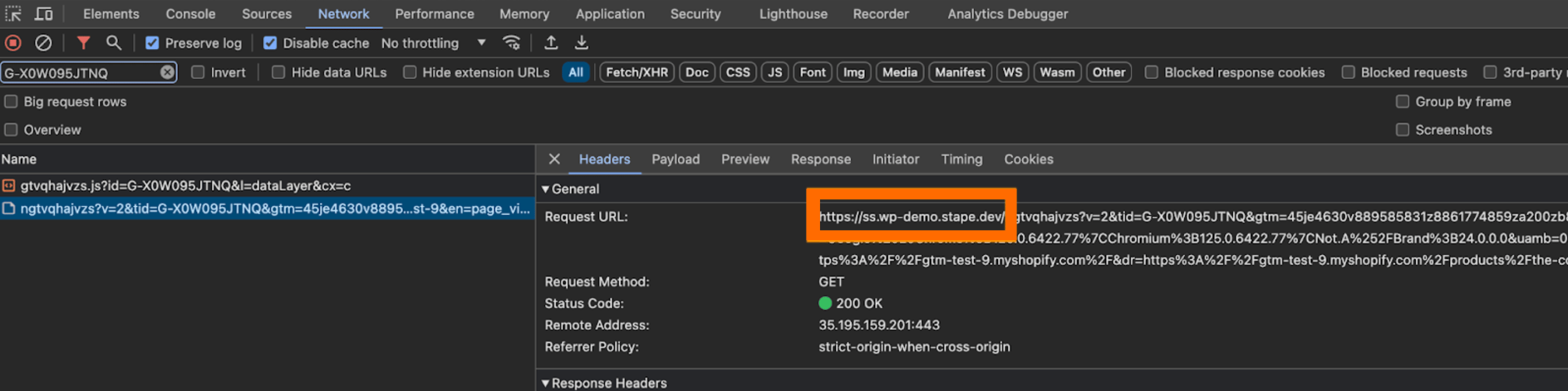 Preserver log in network dev tool - Stape
