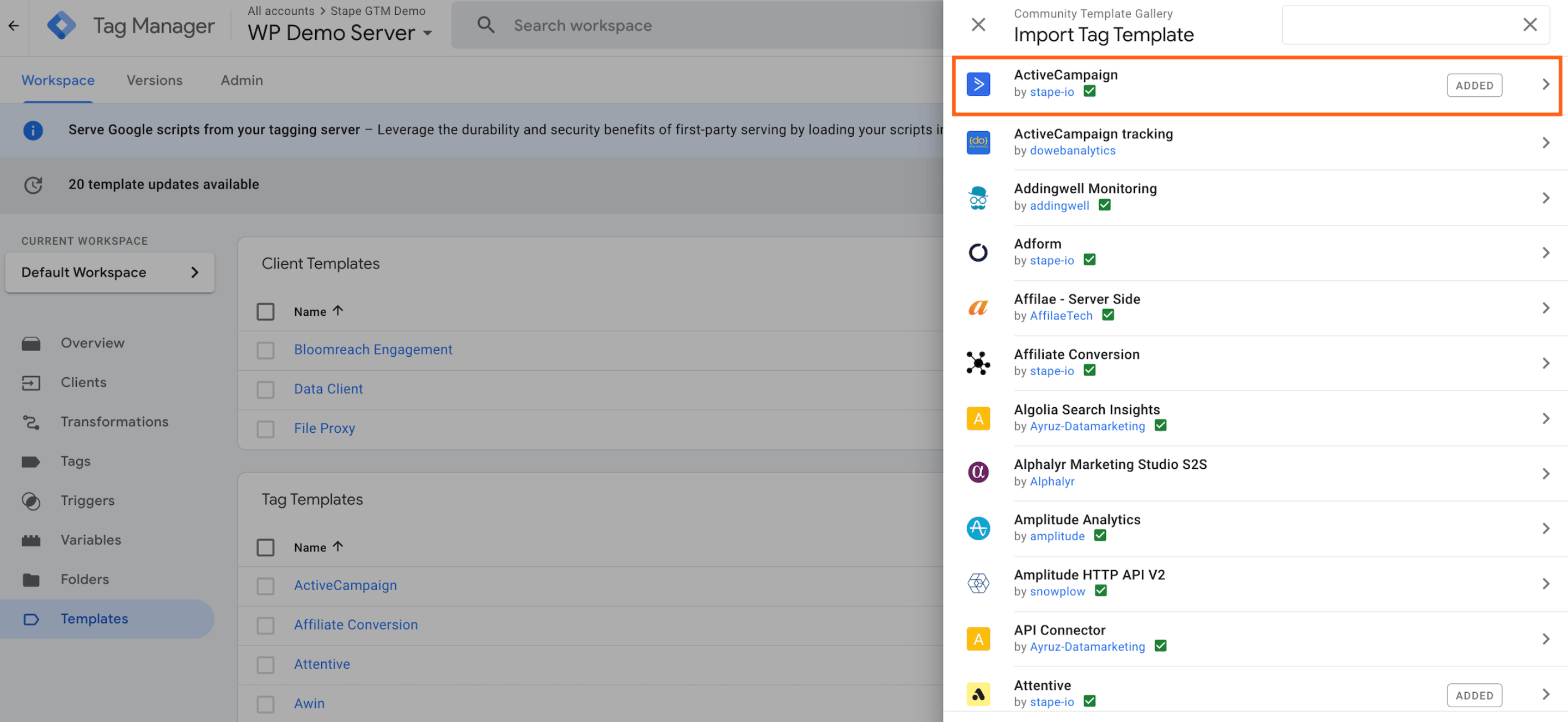 Add ActiveCampaign template