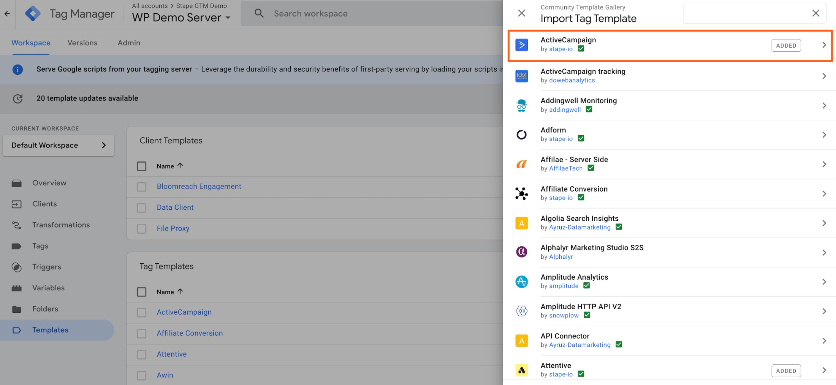 Add ActiveCampaign template