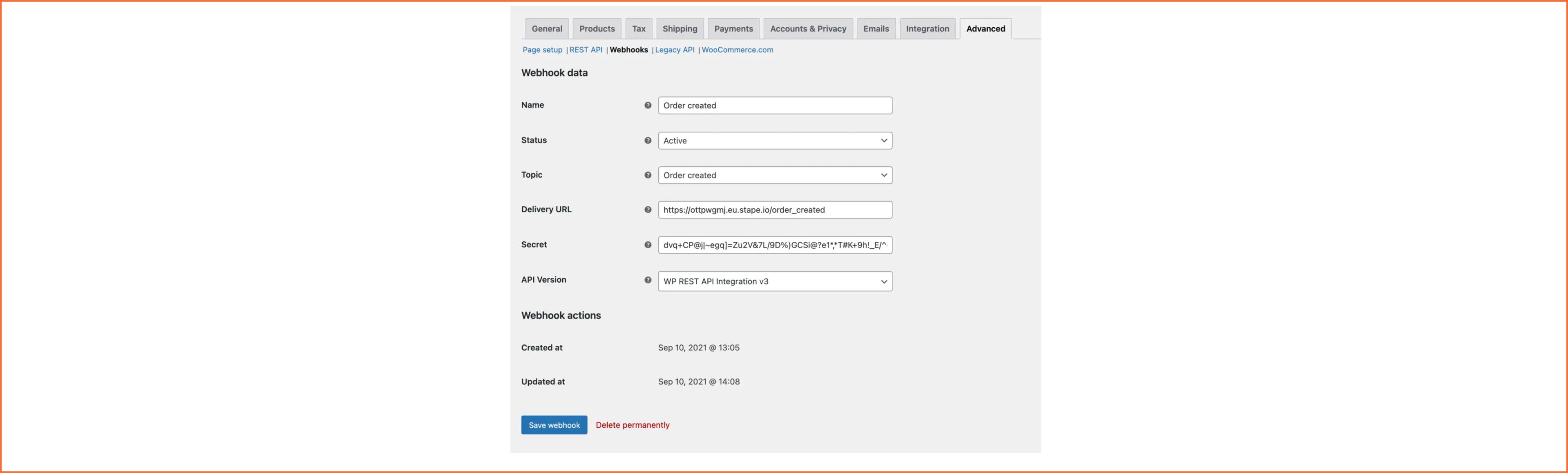 Webhook data advanced