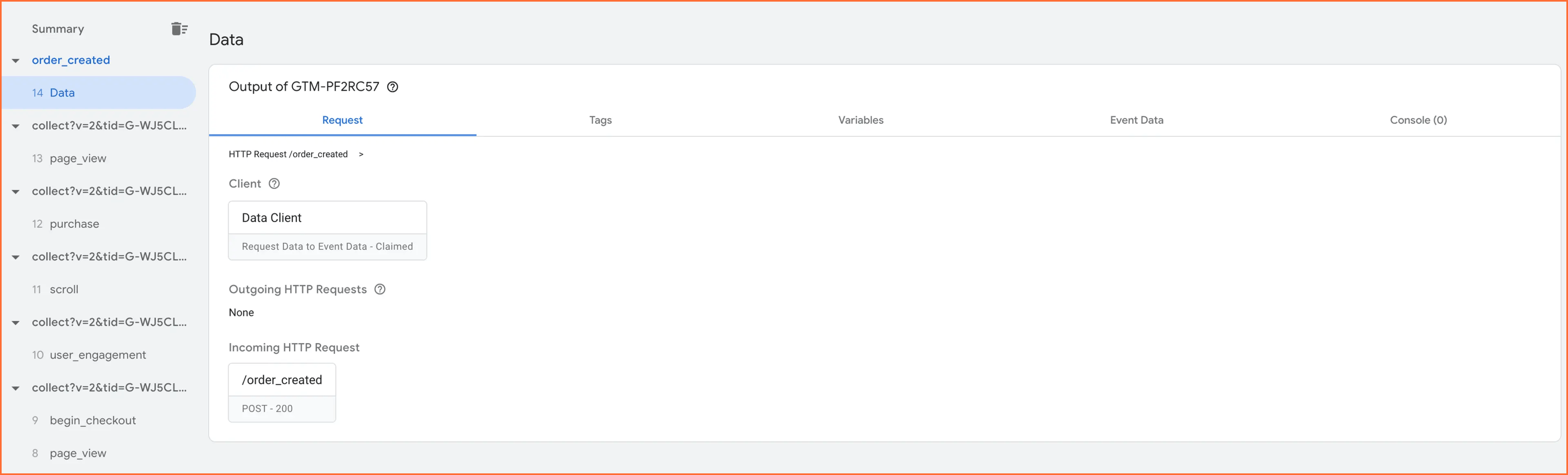 Request data tab