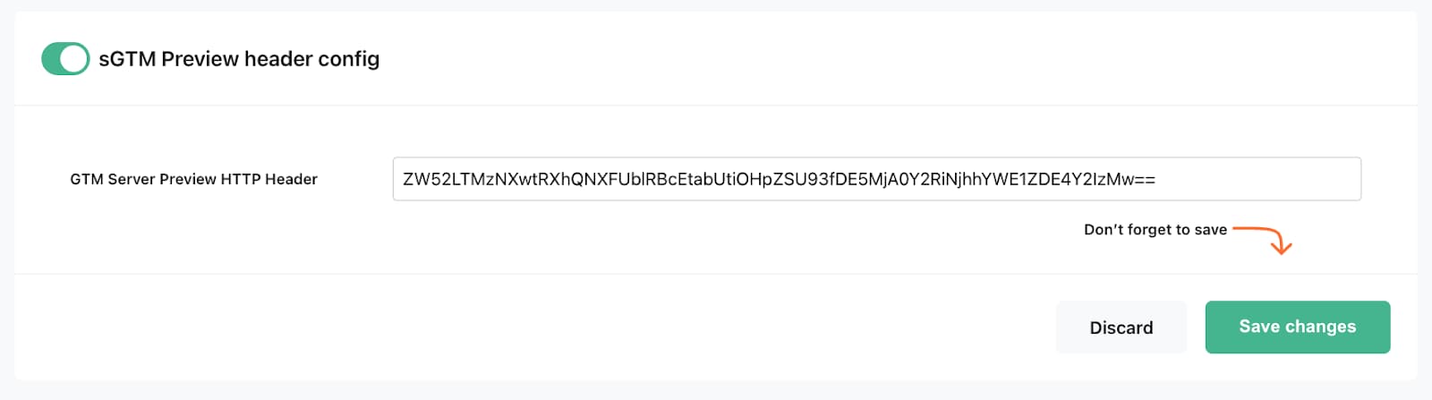 sGTM Preview Header config