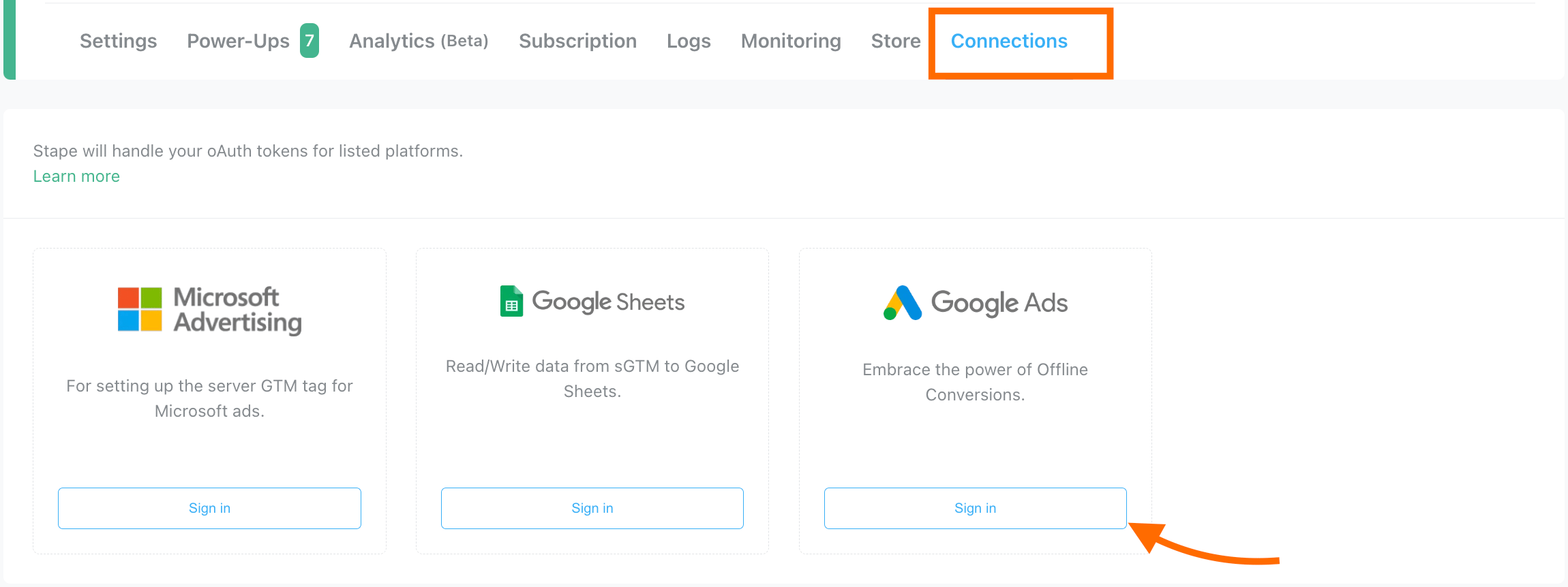 connections tab