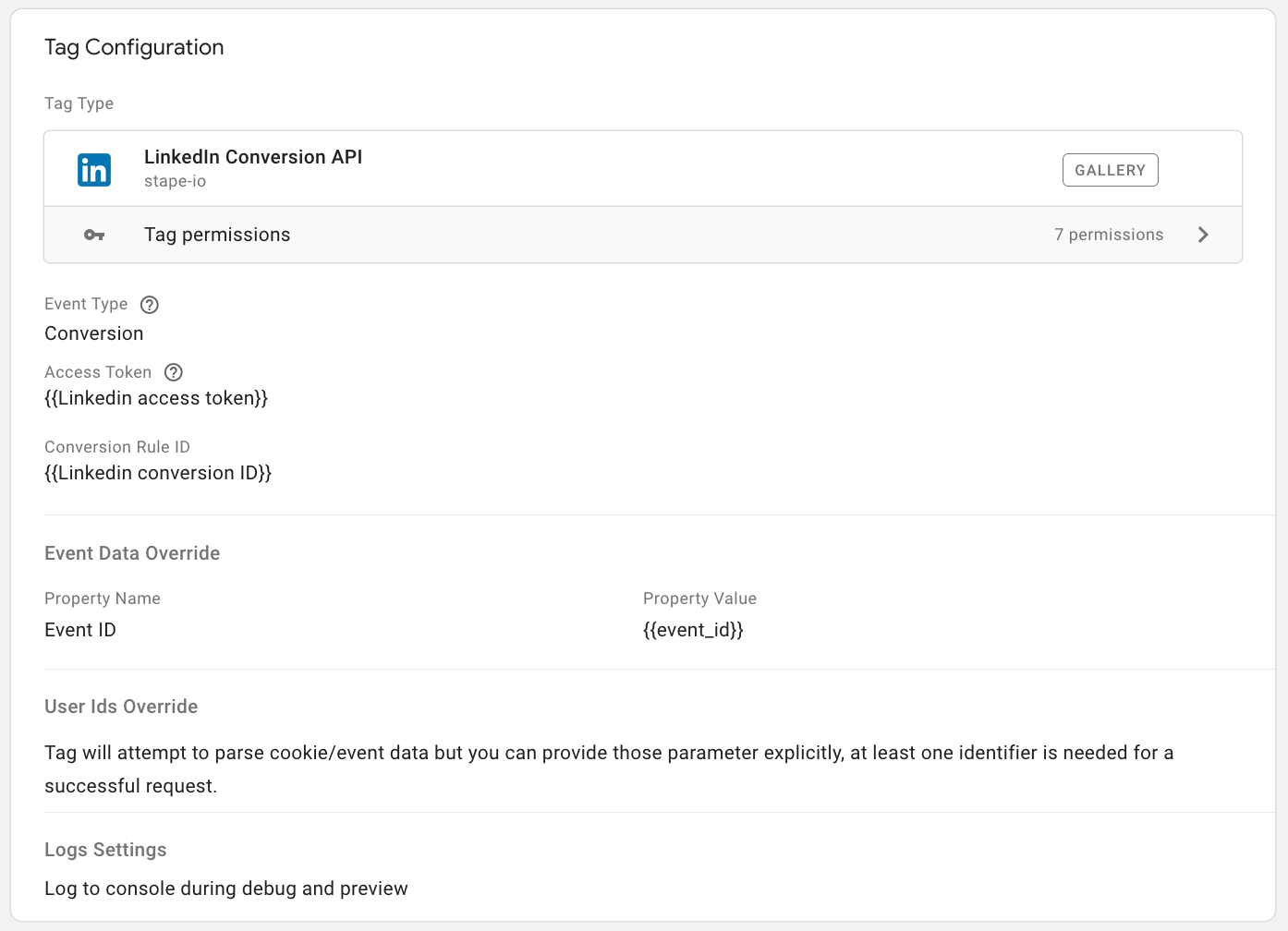 Esempio di configurazione dei tag