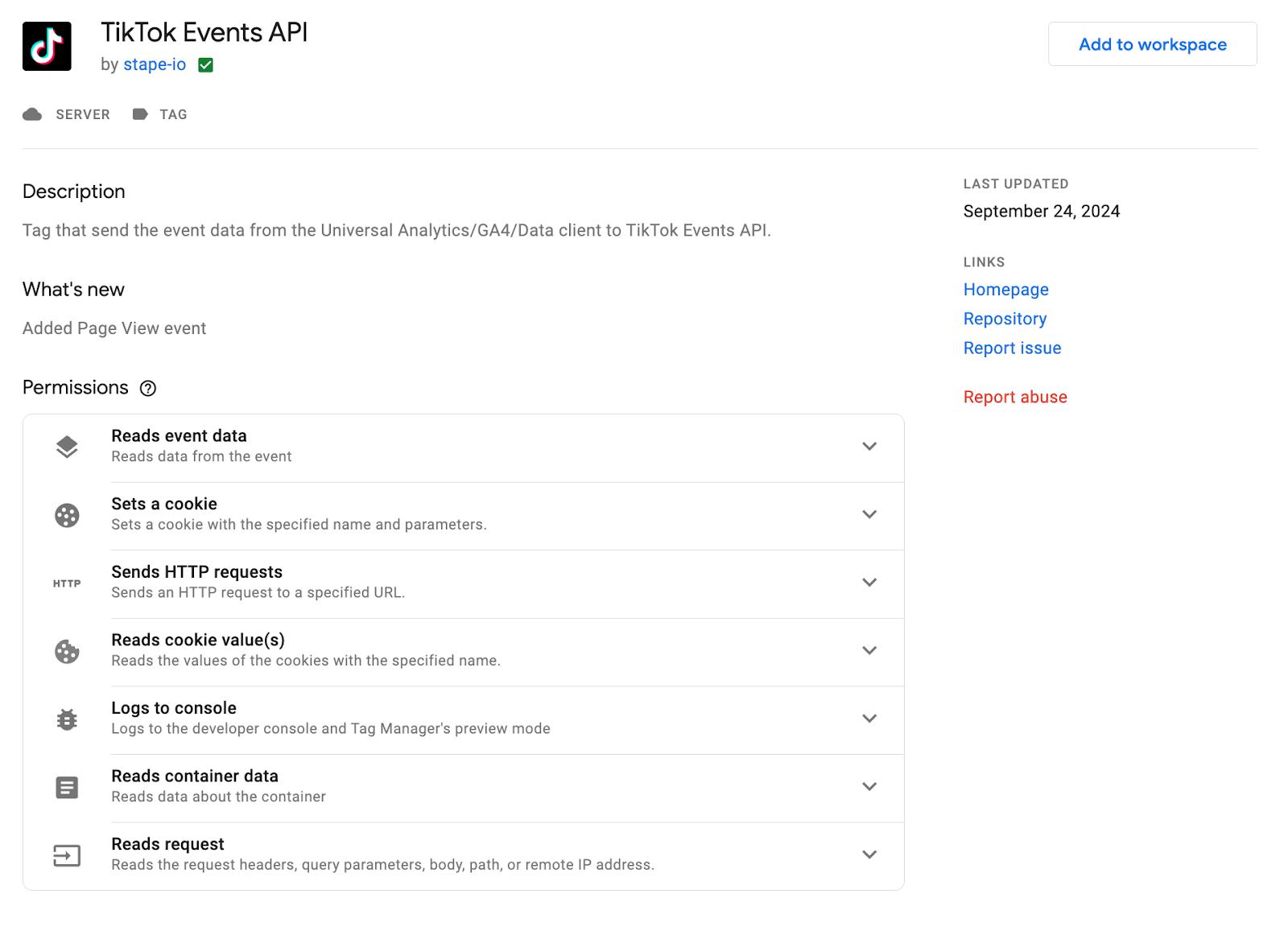 Stape’s TikTok Events API tag