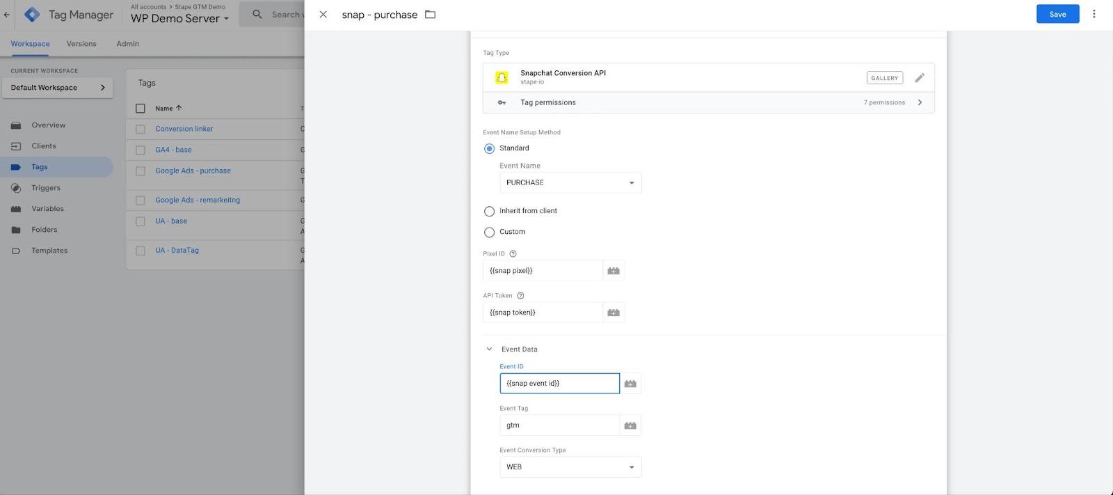 Add event ID to web and server Snap tags