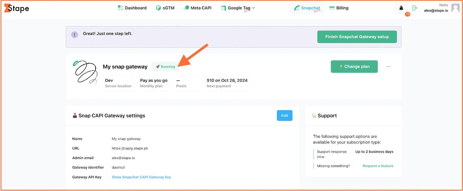 Status 'Running" in Snap Gateway