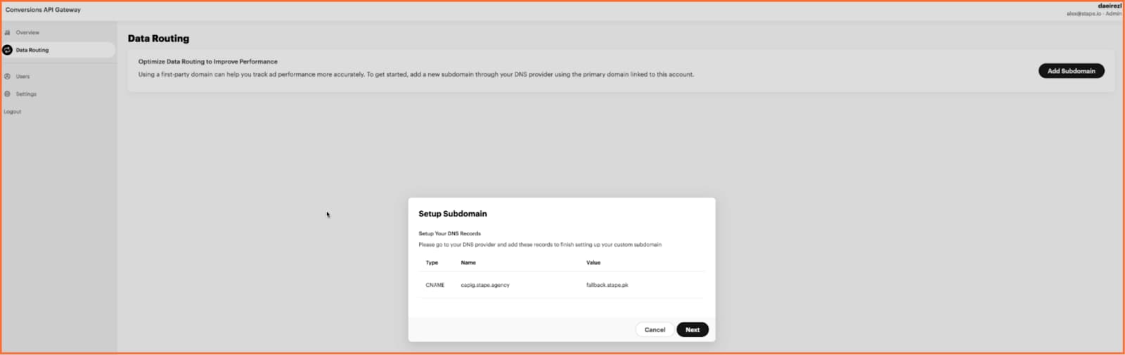 Subdomain setup for Conversions API Gateway