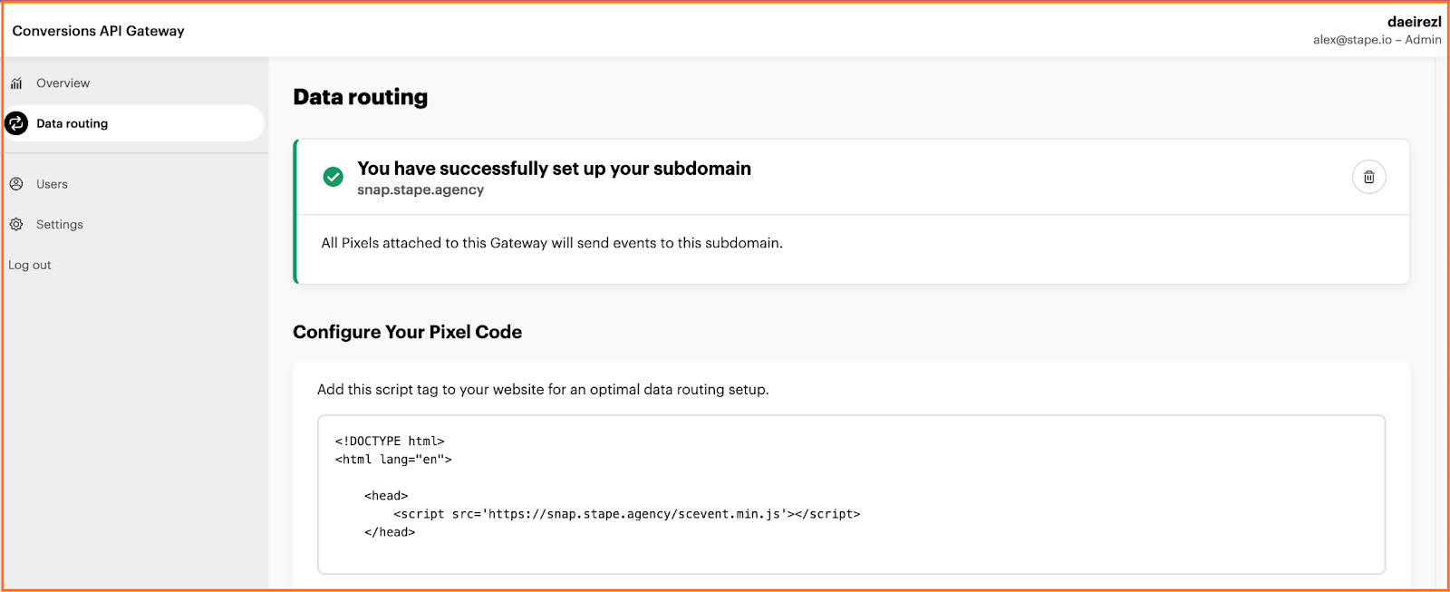 Subdomain set up successfully