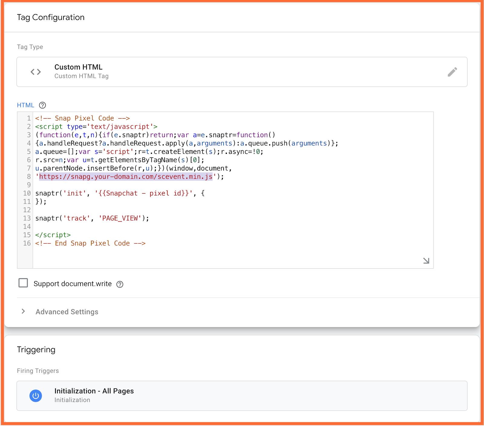 Add to your site's code or change it in the default Snap js snippet
