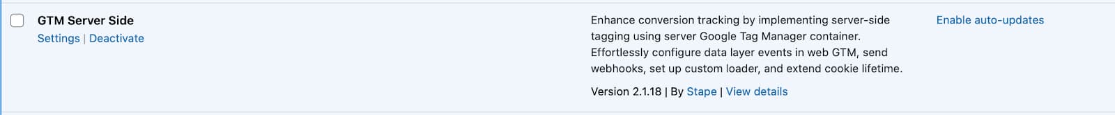 Ensure the Stape GTM Server Side plugin is updated to the latest version